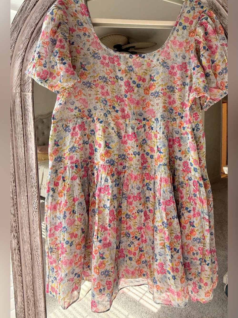 LoveShackFancy Women's Runa Floral Printed Tiered Cotton Mini Short Dress Size L - Picture 9 of 9